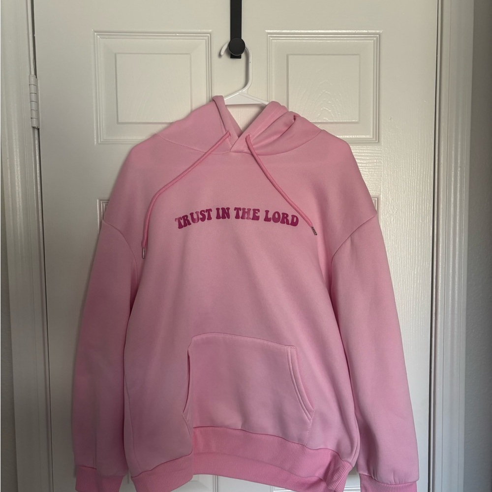 SHEIN Pink Hoodie with Trust In The Lord Print